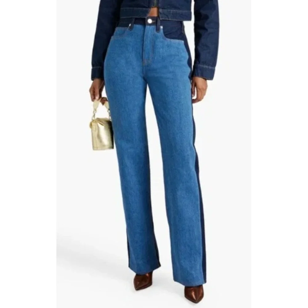 FRAME Le Jane Contrast Patchwork Jeans Indigo Women Size 26 Denim High Rise - Picture 1 of 16